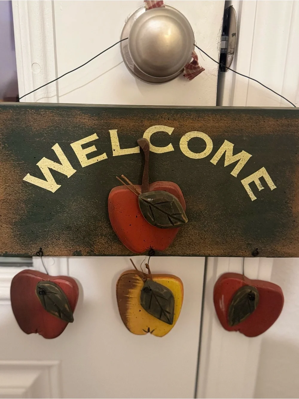 Vtg 90s Style Wooden Apple Welcome Sign Decor Country Ribbon Cottagecore